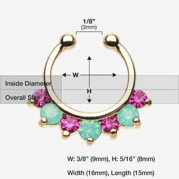 Detail View 1 of Golden Opalite Sparkle Deuce Fake Septum Clip-On Ring-Green/Fuchsia